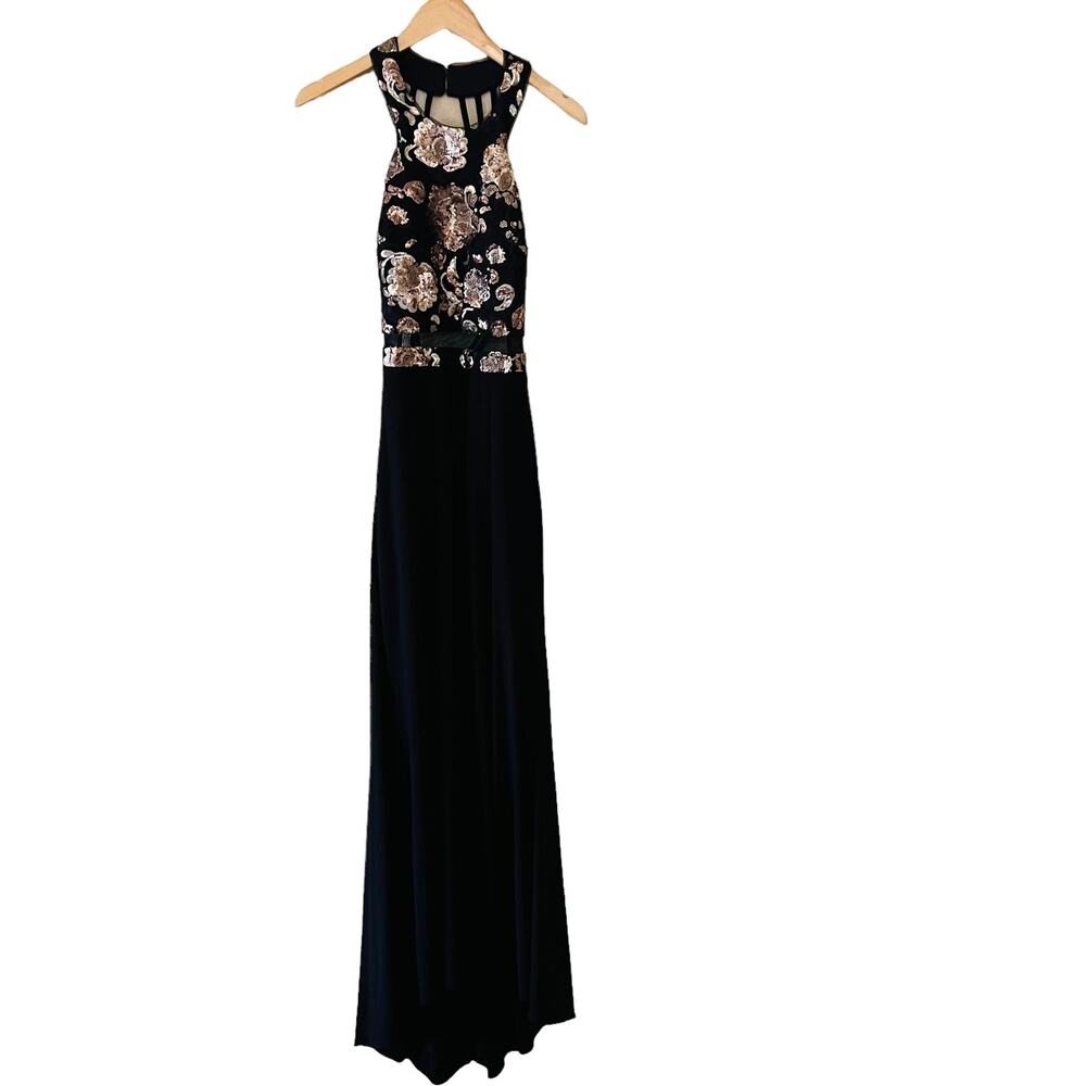 Camille La Vie Sequin Halter Neck Strappy Back Maxi Dress Size 6 Black